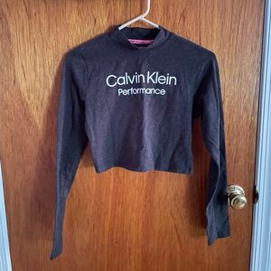 Calvin Klein dark grey long sleeve cropped top